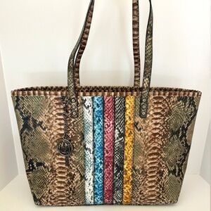 Badgley Mischka Crocodile Print Tote Bag and BM Pendant